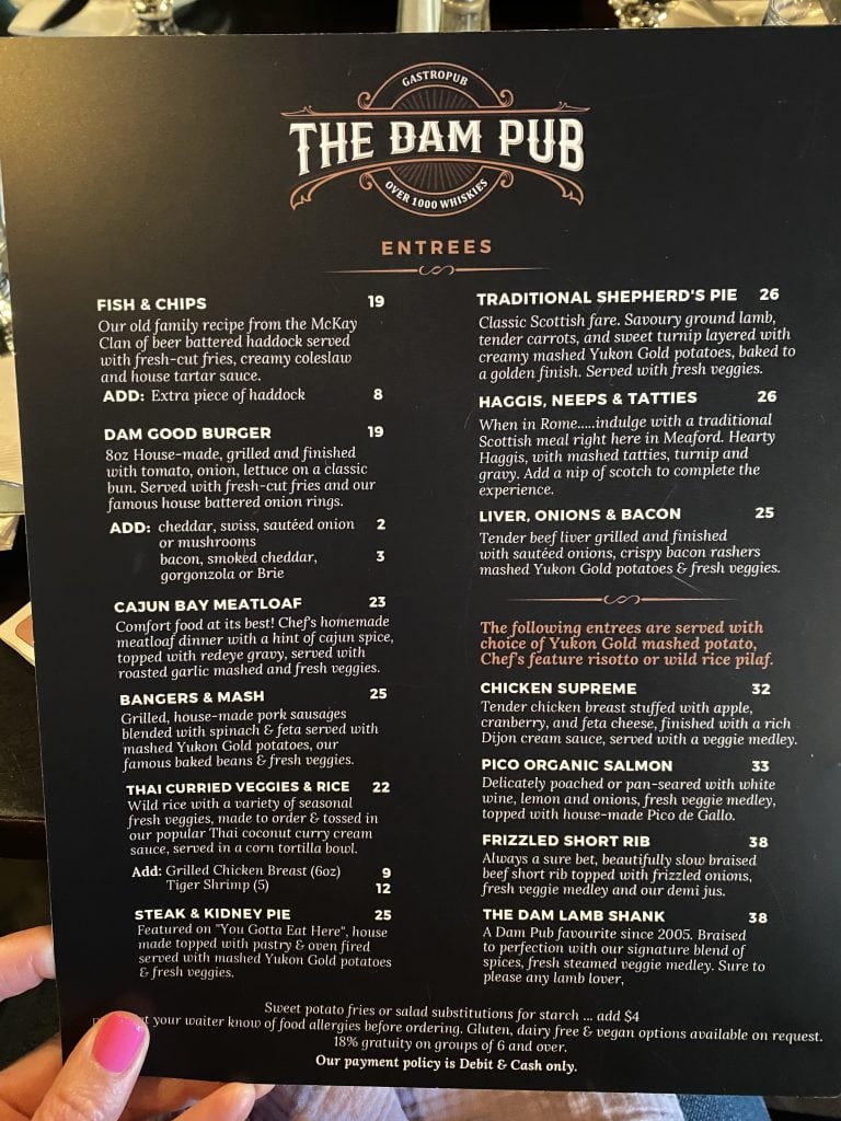 the-dam-pub-menu